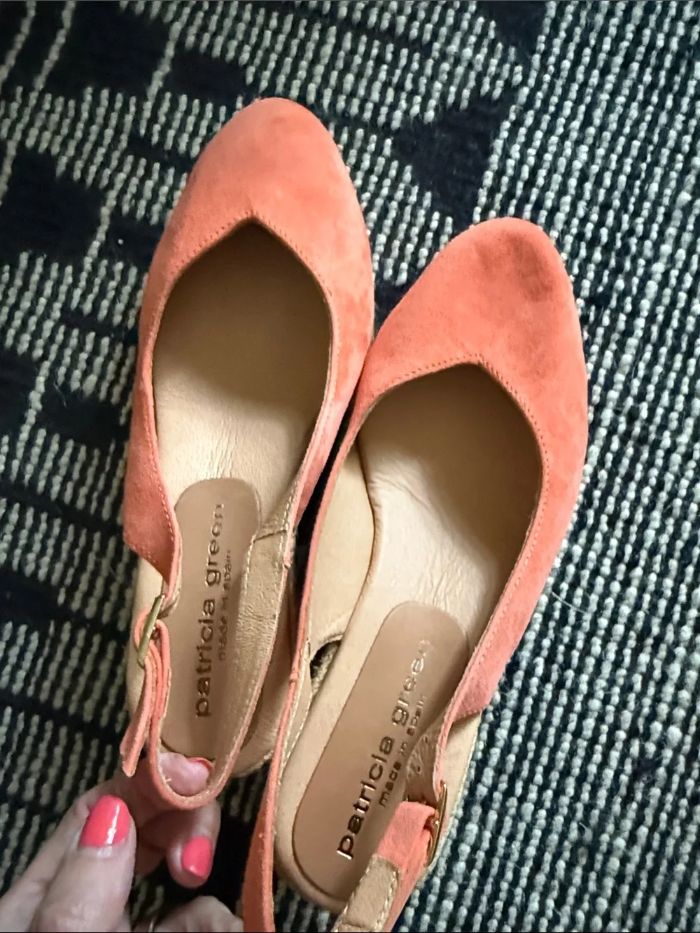 Patricia Green Poppy (orange pink) wedge slingback sz 9 Made in Spain Never Worn